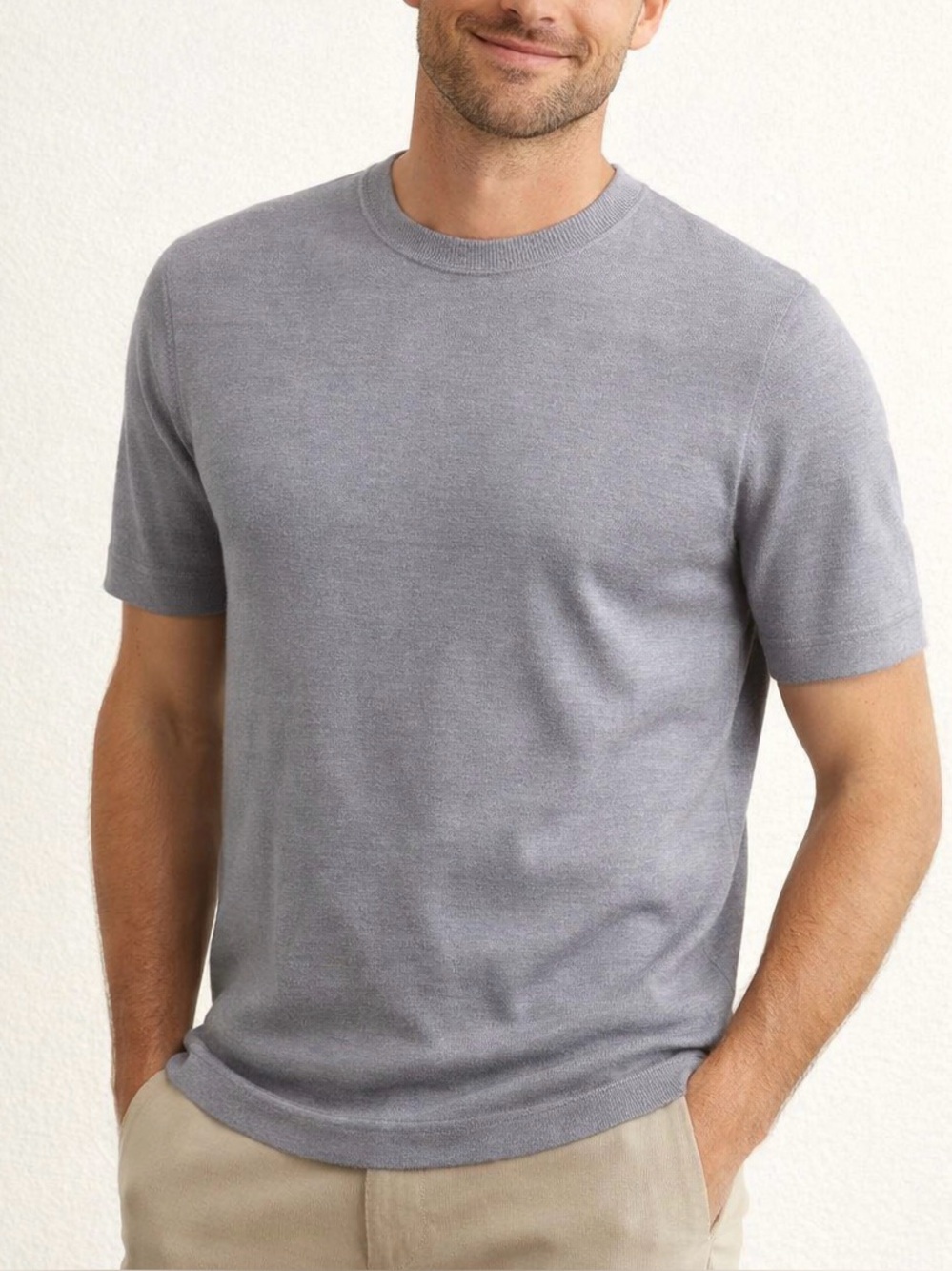 Ryan Harris 100% Silk 2-ply Short Sleeve Crew Neck • Gray Luxury Knit Size Large